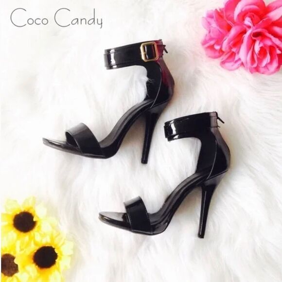 🔃Wild Diva Black Ankle Strap Open Toe High Heels - Picture 2 of 8